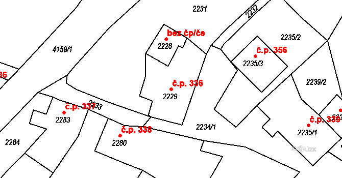 Jablunkov 336 na parcele st. 2229 v KÚ Jablunkov, Katastrální mapa
