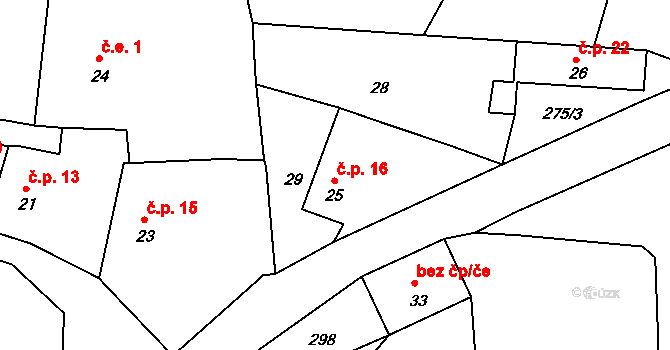 Tetětice 16, Bezděkov na parcele st. 25 v KÚ Tetětice u Bezděkova, Katastrální mapa