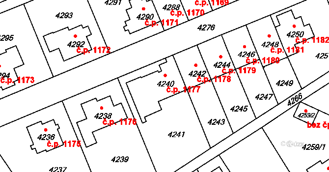 Záběhlice 1177, Praha na parcele st. 4240 v KÚ Záběhlice, Katastrální mapa
