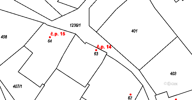 Řečice 14, Volfířov na parcele st. 63 v KÚ Řečice, Katastrální mapa