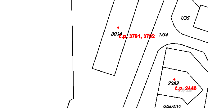 Hodonín 3781,3782 na parcele st. 8034 v KÚ Hodonín, Katastrální mapa
