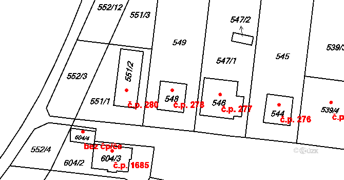 České Budějovice 7 278, České Budějovice na parcele st. 548 v KÚ České Budějovice 7, Katastrální mapa