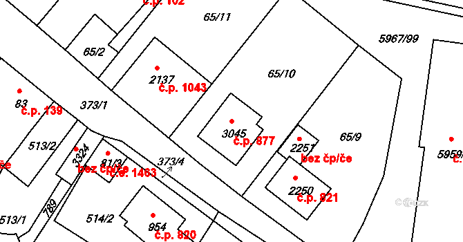 Sezimovo Ústí 877 na parcele st. 3045 v KÚ Sezimovo Ústí, Katastrální mapa