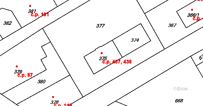 Liberec XI-Růžodol I 437,438, Liberec na parcele st. 375 v KÚ Růžodol I, Katastrální mapa