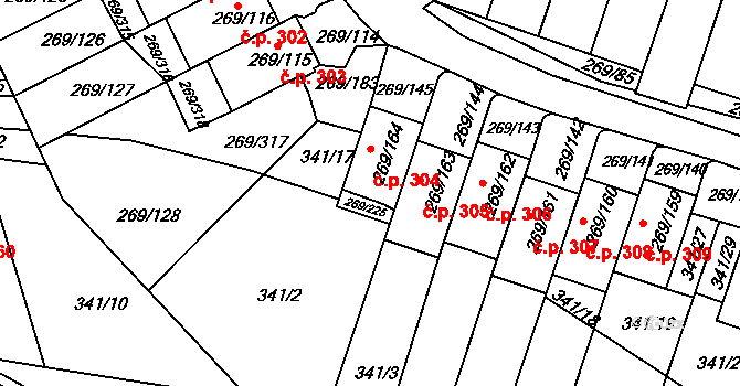 Pražské Předměstí 304, Bílina na parcele st. 269/164 v KÚ Bílina, Katastrální mapa