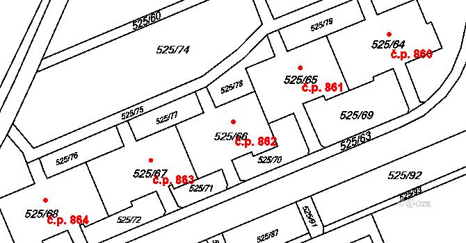 Ráj 862, Karviná na parcele st. 525/66 v KÚ Ráj, Katastrální mapa