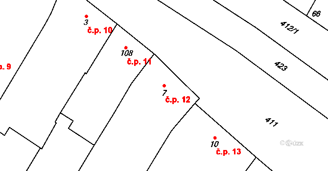 Žešov 12, Prostějov na parcele st. 7 v KÚ Žešov, Katastrální mapa