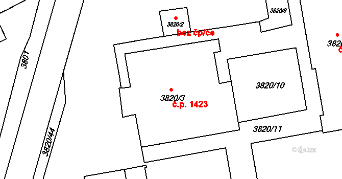 Jirkov 1423 na parcele st. 3820/3 v KÚ Jirkov, Katastrální mapa