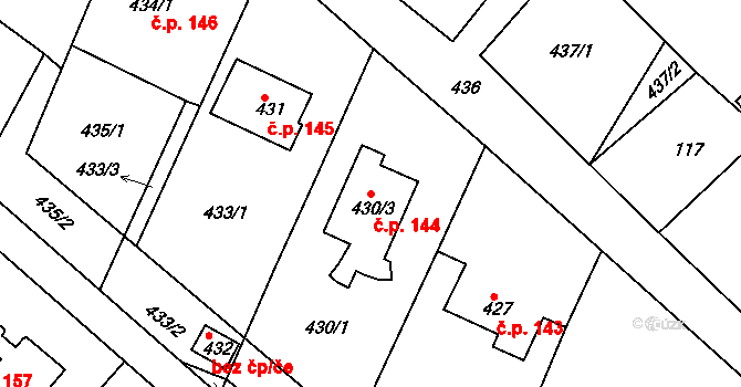 Konice 144, Znojmo na parcele st. 430/3 v KÚ Konice u Znojma, Katastrální mapa