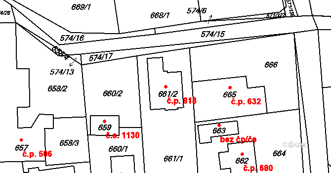 Šeberov 818, Praha na parcele st. 661/2 v KÚ Šeberov, Katastrální mapa
