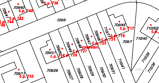 Poříčí 725, Boršov nad Vltavou na parcele st. 709/48 v KÚ Boršov nad Vltavou, Katastrální mapa