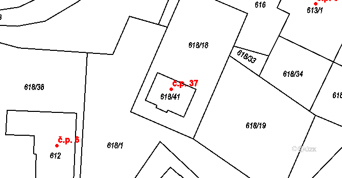 Milná 37, Frymburk na parcele st. 618/41 v KÚ Frymburk, Katastrální mapa