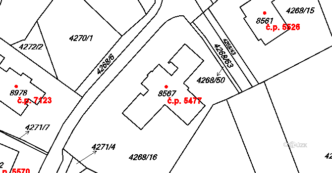 Zlín 5477 na parcele st. 8567 v KÚ Zlín, Katastrální mapa