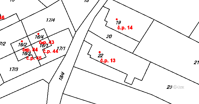 Horní Pochlovice 13, Kaceřov na parcele st. 22 v KÚ Horní Pochlovice, Katastrální mapa