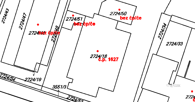 Holešov 1627 na parcele st. 2724/18 v KÚ Holešov, Katastrální mapa