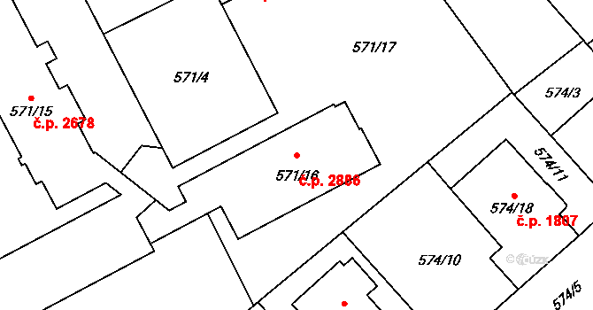 Předměstí 2886, Opava na parcele st. 571/16 v KÚ Opava-Předměstí, Katastrální mapa