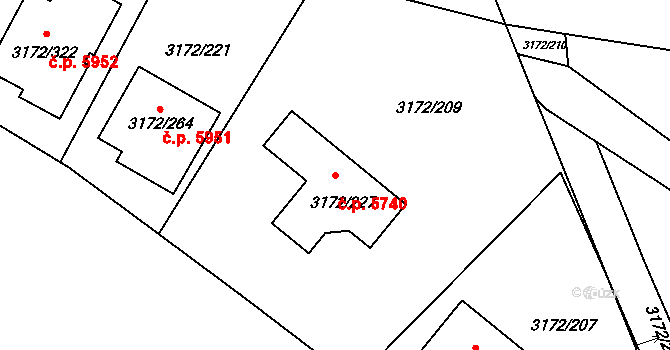 Chomutov 5740 na parcele st. 3172/227 v KÚ Chomutov II, Katastrální mapa