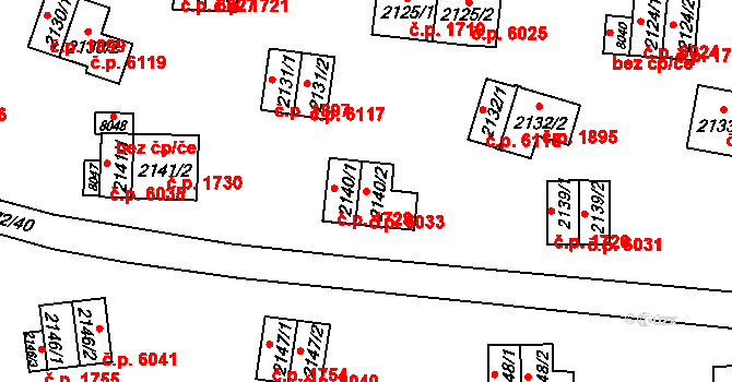 Zlín 6033 na parcele st. 2140/2 v KÚ Zlín, Katastrální mapa