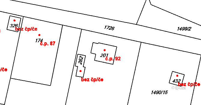 Olbramovice Ves 92, Olbramovice na parcele st. 201 v KÚ Olbramovice u Votic, Katastrální mapa