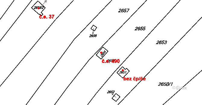 Bosonohy 490, Brno na parcele st. 2654 v KÚ Bosonohy, Katastrální mapa
