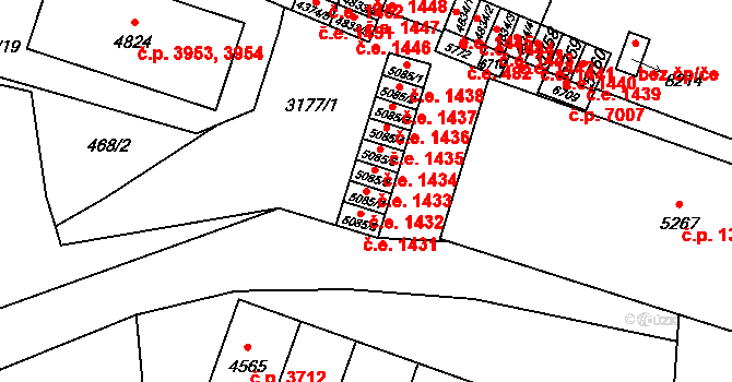Zlín 1432 na parcele st. 5085/7 v KÚ Zlín, Katastrální mapa