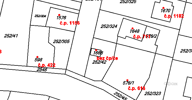 Rosice 42087473 na parcele st. 1668 v KÚ Rosice u Brna, Katastrální mapa