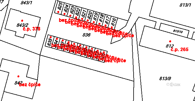 Divišov 42116473 na parcele st. 827 v KÚ Divišov u Benešova, Katastrální mapa