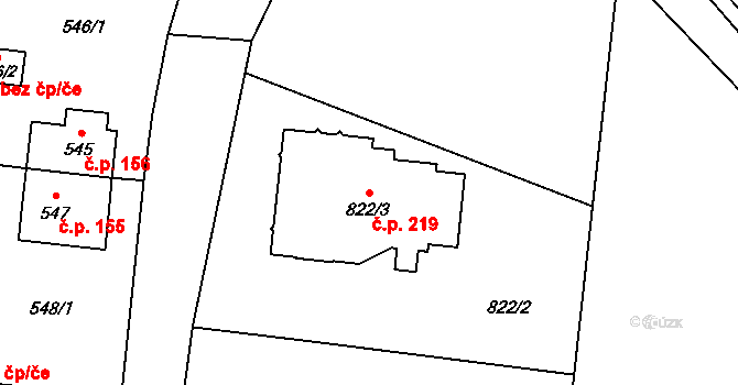 Neplachovice 219 na parcele st. 822/3 v KÚ Neplachovice, Katastrální mapa