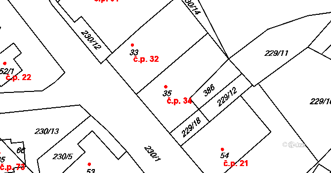 Hošťalovice 34 na parcele st. 35 v KÚ Hošťalovice, Katastrální mapa