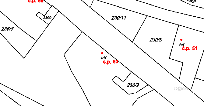 Krsice 53, Čimelice na parcele st. 56 v KÚ Krsice, Katastrální mapa
