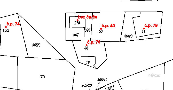Zlosyň 76 na parcele st. 88 v KÚ Zlosyň, Katastrální mapa
