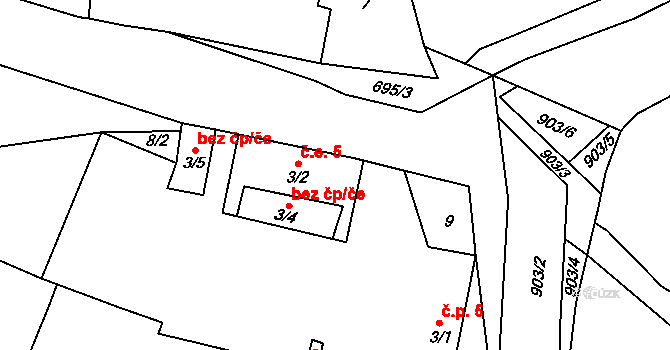 Buček 5, Kožlany na parcele st. 3/2 v KÚ Buček, Katastrální mapa