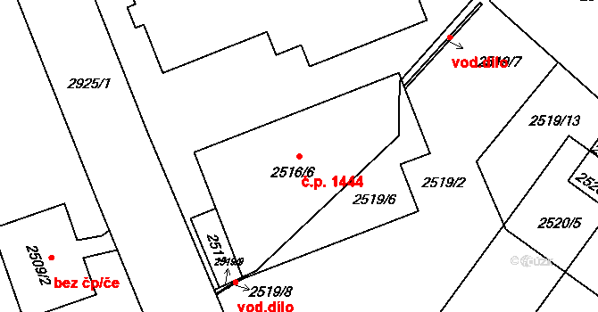 Děčín I-Děčín 1444, Děčín na parcele st. 2516/6 v KÚ Děčín, Katastrální mapa