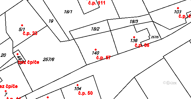 Černolice 57 na parcele st. 140 v KÚ Černolice, Katastrální mapa