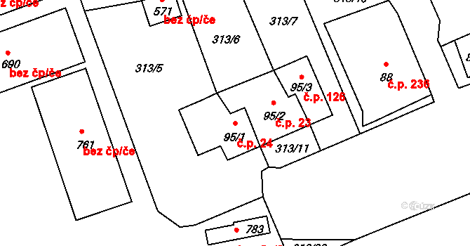 Nučice 24 na parcele st. 95/1 v KÚ Nučice u Rudné, Katastrální mapa