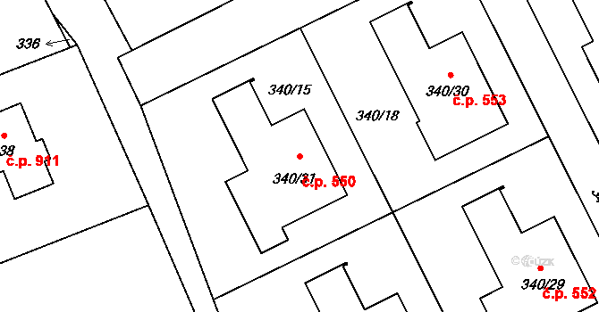 Průhonice 550 na parcele st. 340/31 v KÚ Hole u Průhonic, Katastrální mapa