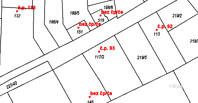 Středokluky 93 na parcele st. 117/2 v KÚ Středokluky, Katastrální mapa