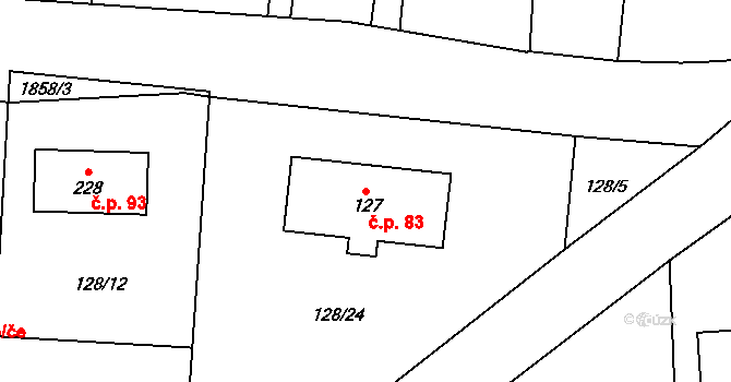 Řepeč 83 na parcele st. 127 v KÚ Řepeč, Katastrální mapa