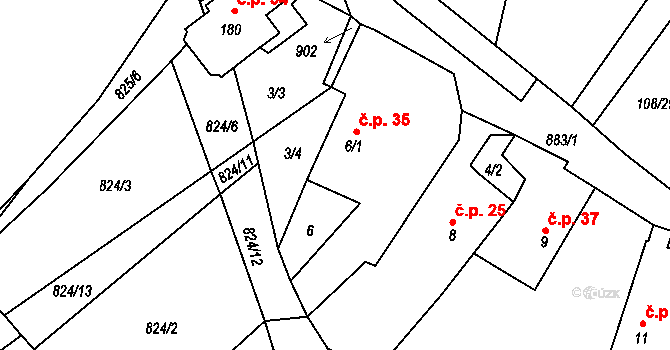 Chlistov 35 na parcele st. 6/1 v KÚ Chlistov, Katastrální mapa