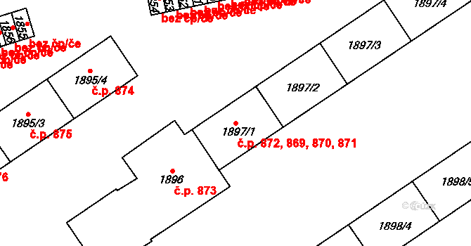 Sušice II 869,870,871,872, Sušice na parcele st. 1897/1 v KÚ Sušice nad Otavou, Katastrální mapa