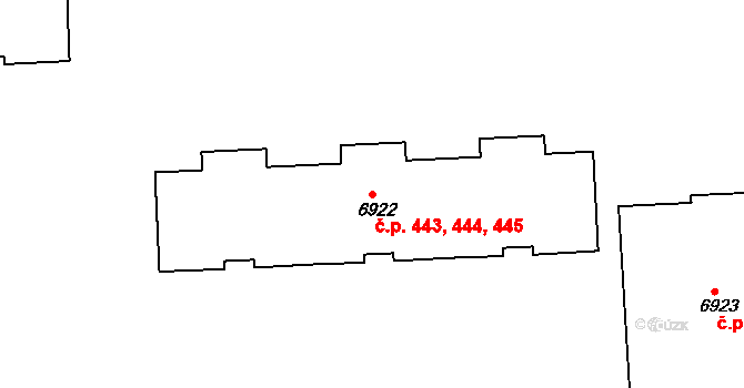 Polabiny 443,444,445, Pardubice na parcele st. 6922 v KÚ Pardubice, Katastrální mapa