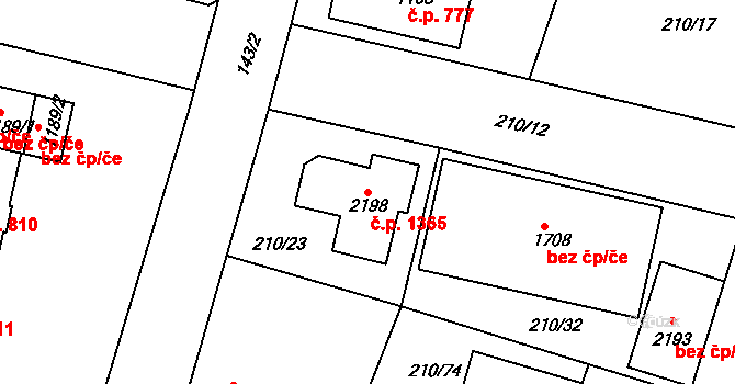 Starý Plzenec 1365 na parcele st. 2198 v KÚ Starý Plzenec, Katastrální mapa