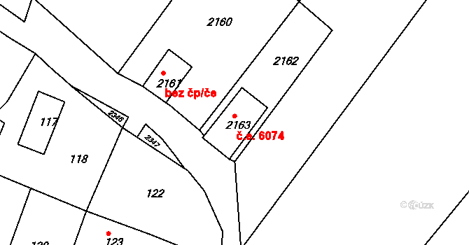 Popice 6074, Znojmo na parcele st. 2163 v KÚ Popice u Znojma, Katastrální mapa