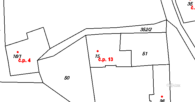 Hodonín 13, Zdíkov na parcele st. 15 v KÚ Hodonín u Zdíkovce, Katastrální mapa