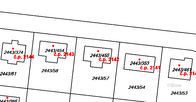Roztoky 2142 na parcele st. 2443/455 v KÚ Roztoky u Prahy, Katastrální mapa