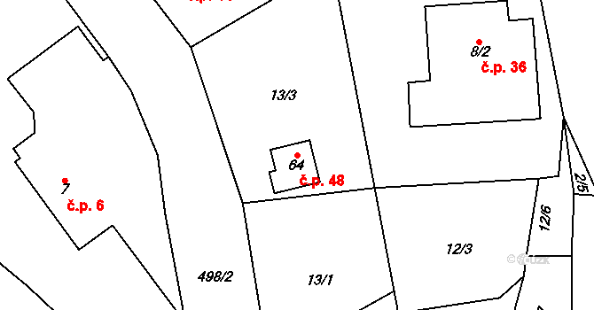 Libunec 48, Libuň na parcele st. 64 v KÚ Libunec, Katastrální mapa