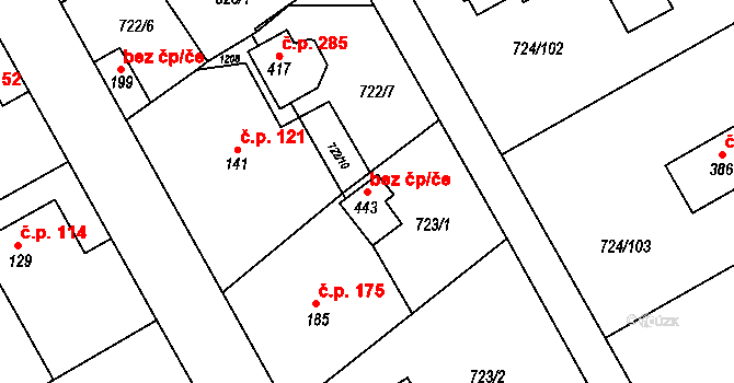 Hostašovice 80997473 na parcele st. 443 v KÚ Hostašovice, Katastrální mapa