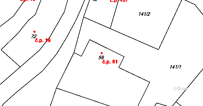 Lukavec 61, Fulnek na parcele st. 59 v KÚ Lukavec u Bílovce, Katastrální mapa