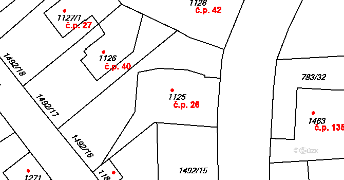 Nádražní Předměstí 26, Český Krumlov na parcele st. 1125 v KÚ Český Krumlov, Katastrální mapa