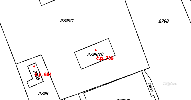 Jaktař 739, Opava na parcele st. 2799/10 v KÚ Jaktař, Katastrální mapa